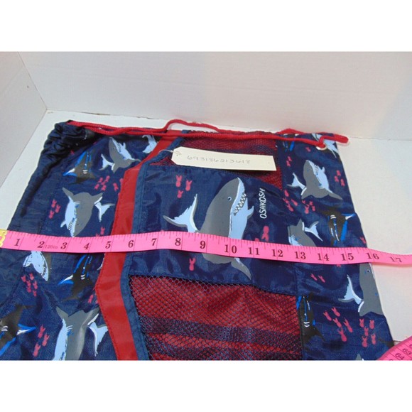 OshKosh B Gosh SHARKS Drawstring Bag/Backpack Multi-Pockets Nylon Knapsack - Picture 7 of 9